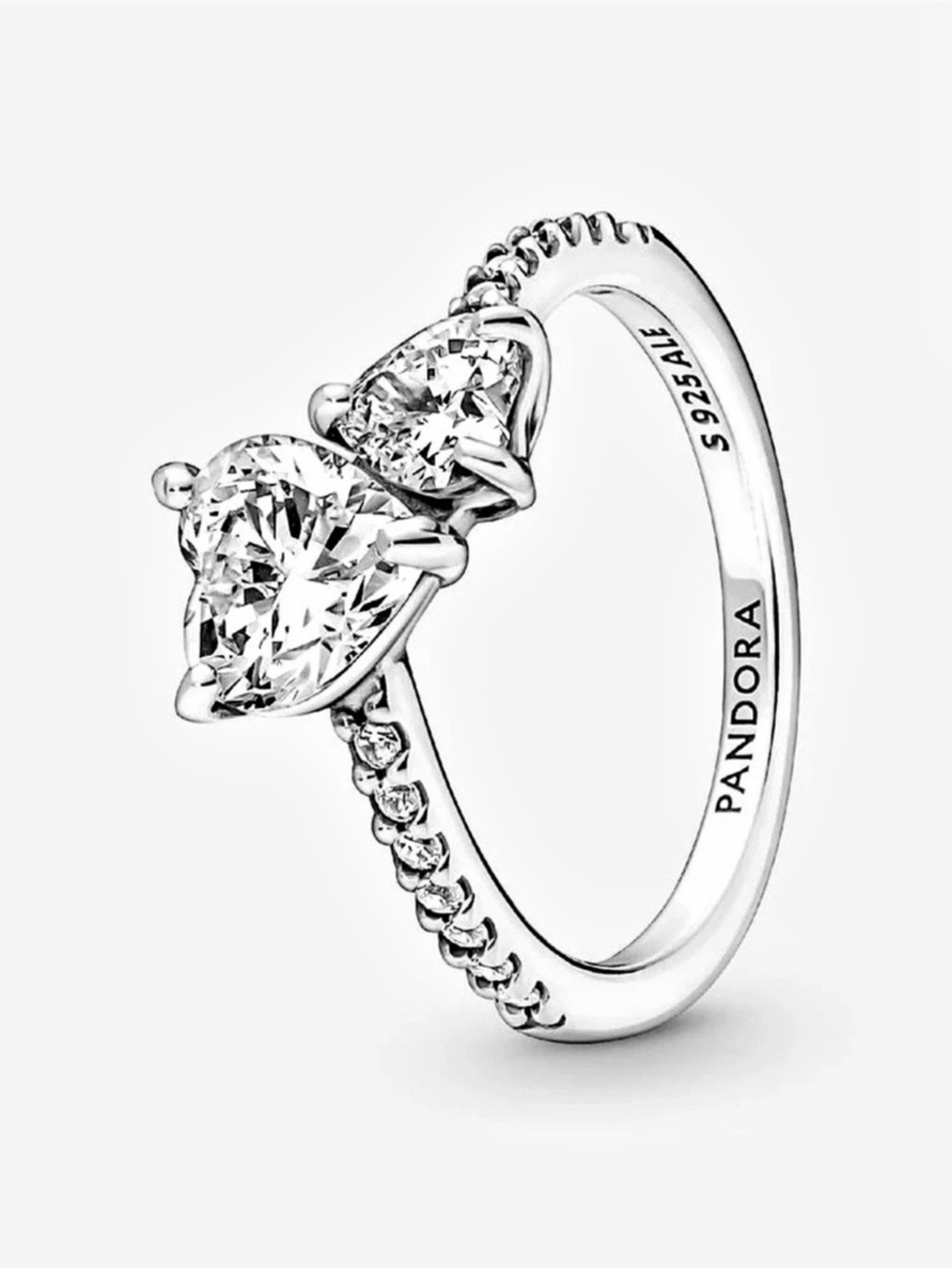 PANDORA Double Heart Sparkling Ring Silver
